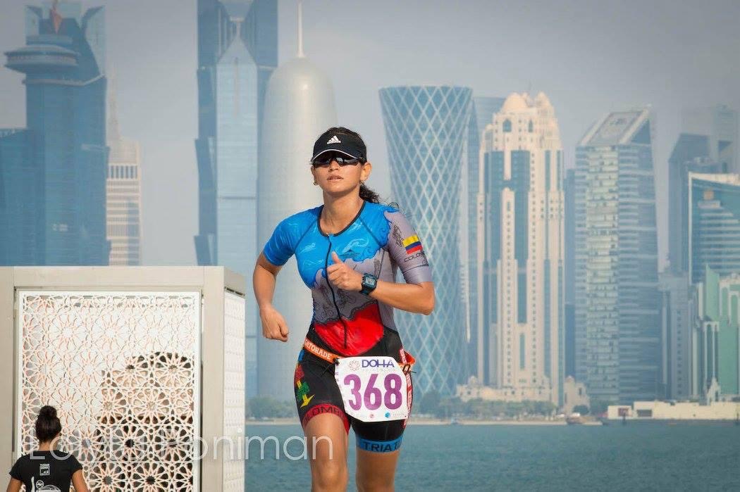 Beach triathlon — green suit